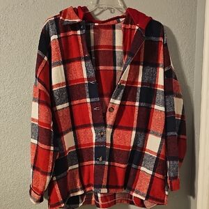 Source Unknown Red and Blue Plaid Hoodie
